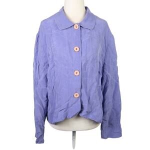 Vintage 80s Clues Periwinkle Blue Silk Button Down Blouse Top L